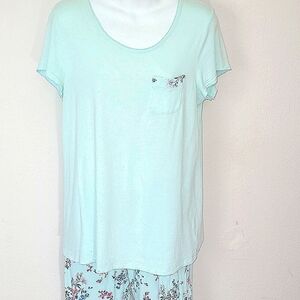 Oscar de la renta matching set pajamas light blue floral print drawstring pants